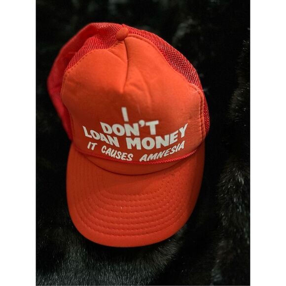 I Don’t Loan Money It Causes Amnesia Mesh Trucker Vintage Snapback Hat - Picture 1 of 4